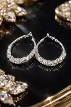 ジルコニアつきシルバー フープピアス クリスタル付き