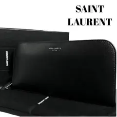 希少✨サンローラン 長財布 ラウンドファスナー キャビアスキン ブラック