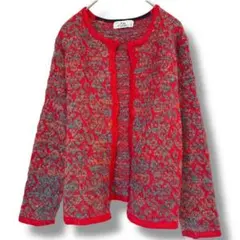 ジョリーマダム カーディガン ニット M レッド・ゴールド 羽織 派手