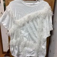 COLLAGE フリンジ付きホワイトTシャツ Fサイズのサムネイル