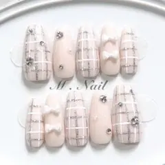 ネイルチップ レオパード柄 リボン フレンチ - メルカリ