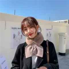 ☆リアルファー☆マフラー☆モコモコ☆リボン☆茶色　ブラウン