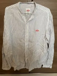 ダントン　DANTON ストライプ柄リネンバンドカラーシャツ ロゴ ワンポイント