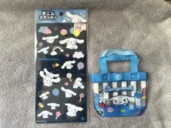 シナモロール デニムステッカー シール プールバッグ風ミニポーチ