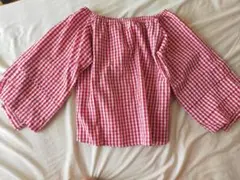 オフショルダー　ギンガムチェック　ブラウス