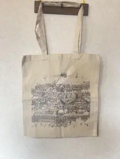 リヨンの街の風景 エコバッグ ベージュ　レトロ　ヴィンテージ　フランス