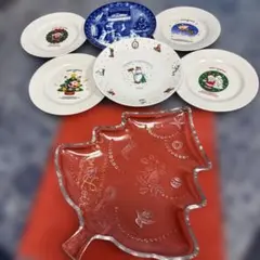 クリスマスプレートとガラス皿セット