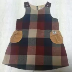 MIKI HOUSE ミキハウス ジャンバースカート【90】チェック えんじ色系