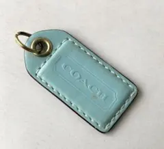 COACH コーチ レザー チャーム スカイブルー ターコイズブルー ロゴ型押し