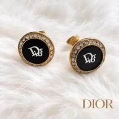 Dior ディオール ヴィンテージ サークル イヤリング ロゴ ゴールド 黒