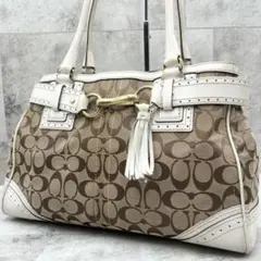 美品 コーチ シグネチャー トートバッグ ハンドバッグ フリンジ ホースビット