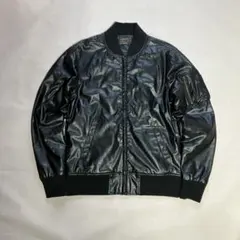 フェイクレザー MA-1ジャケット ブラック　ストリート　モードカジュアル