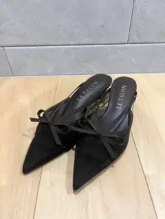 【美品】LE TALON ルタロン ポインテッドチュールリボンフラット 23.5