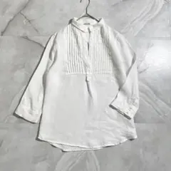 A18751 120%lino リネンピンタックブザムプルオーバーブラウス白38のサムネイル