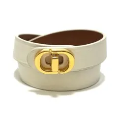 ディオール 30モンテーニュ ブレスレット バングル ホワイト ゴールド レザー