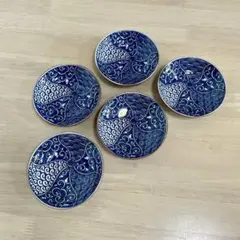 【美品】有田焼 仁祥窯 小皿 5客セット 藍染 総柄 古伊万里風 伝統工芸のサムネイル