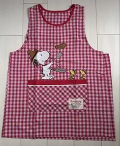 SNOOPY エプロン ギンガムチェック レッド　保育士　介護士のサムネイル