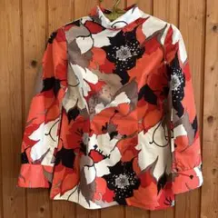 ヴィンテージ レトロ 花柄長袖シャツ オレンジ