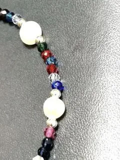 カラフル　淡水パールブレスレット　パール&ビーズ編み