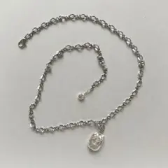 更に値下げ❗️極艶　大粒淡水パールステンレスチェーンネックレス　E