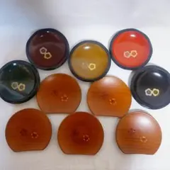 【中古】菓子皿 2種類×5皿セット 梅 木目調プラスチック 木曽漆器 花