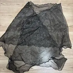 ブラック シフォン ストール パール付き