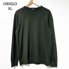 ユニクロ XL メンズ エクストラファインメリノクルーネックセーター カーキ