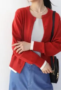 【新品未使用】 Jines ヘム配色クルーネックカーディガン