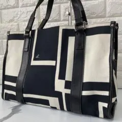 agnes b✨ロゴ入り　キャンバス×レザー　トートバッグ ハンドバッグA4可
