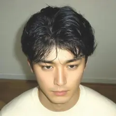 人毛　　２４X21㎝　男性部分　かつら　ゆるウエーブ　カット調整済み,