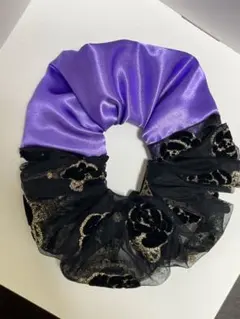 パープルブラックゴールドラメローズシュシュ