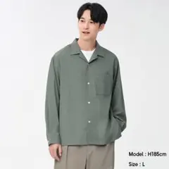 極美品⭐︎完売品⭐︎ジーユー オープンカラーシャツ 長袖 S オリーブ メンズ
