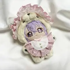 いつぬい ぬい服 ヘッドドレス スタイ 白猫 ピンク チェック