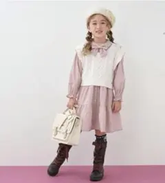 メゾピアノ　チェックワンピース&ニットベスト