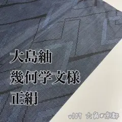 大島紬 幾何学文様 正絹 しつけ糸付 v107