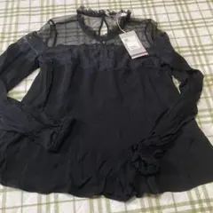 ZARAブラックシフォンレースブラウス