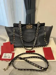 VALENTINO ネイビーレザーショルダーバッグ　2way