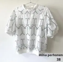 新品 ミナペルホネン サウンドドロップ 刺繍 ブラウス ホワイト リネン 38のサムネイル