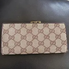 GUCCI GGキャンバス がま口 長財布 ブラウン - メルカリ