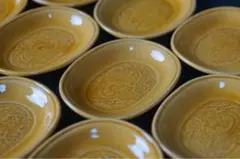 b157 珉平焼 龍文 黄釉 楕円小皿 銘々皿 飴釉 淡路焼 賀集珉平5客
