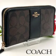 COACH コーチ 長財布 PVCレザー シグネチャー ブラウン ブラック