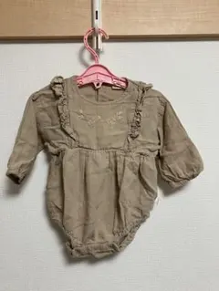 【長袖ロンパース】 女の子用 綿100% 70cm ベージュ系