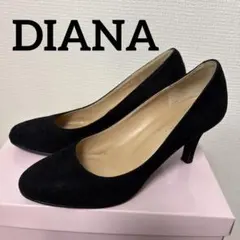 美品☆ DIANA パンプス アーモンドトゥ ブラック 黒革 スエード24cm