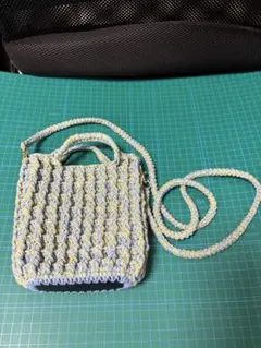 値下げ[ハンドメイド]ブルー✖︎グリーンのワッフルポシェット