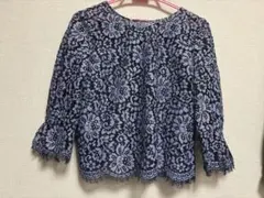 アナイANAYI ブルー/ネイビー レース柄 トップス ブラウス Mサイズ38