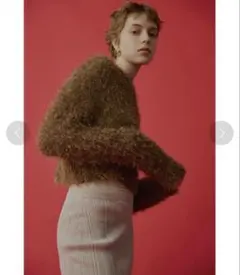 Mila owen ブラウン　クルーネックラメシャギーニット