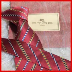 【美品】エトロ ネクタイ 高級シルク レジメンタル柄 ストライプ柄 イタリア製