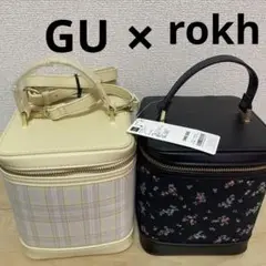 未使用GUロク　バニティバッグ　花柄ブラック クリーム チェック柄 ２個セット