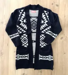 子供　140 女の子　オルテガ柄　ロング丈　カーディガン　上着　セーター