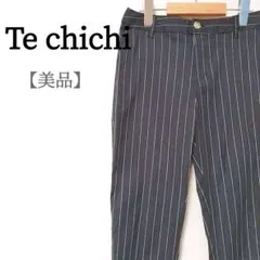 美品♡テチチ ストライプ クロップドパンツ ネイビー 美脚ライン 洗える Mのサムネイル